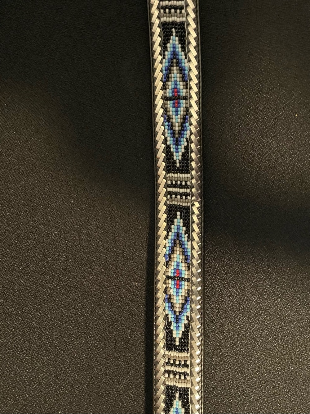 Tony Lama Black Leather Beaded Belt with Blue, White and Red Accents - Picture 5 of 8